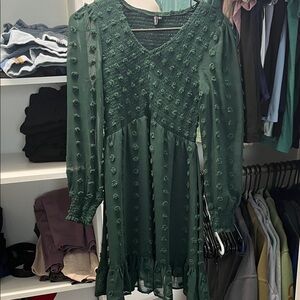 Chic Forest Green Long Sleeve Dress